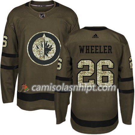 Camisola Winnipeg Jets Blake Wheeler 26 Adidas 2017-2018 Camo Verde Authentic - Homem